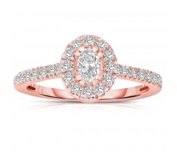 Half Carat Oval cut Halo Diamond Engagement Ring in Rose Gold