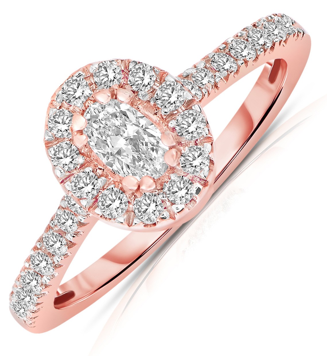 Half Carat Oval cut Halo  Diamond Engagement  Ring  in Rose  