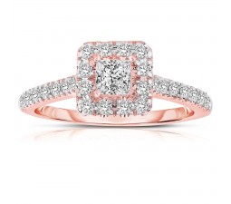 Half Carat Princess cut Halo Diamond Engagement Ring in Rose Gold