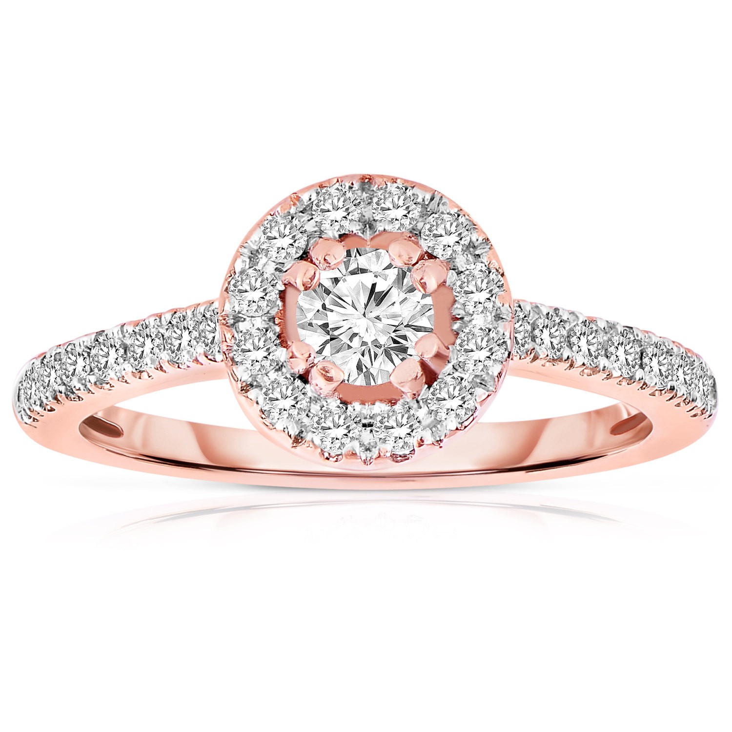 14k White Gold 3/4 Carat Round cut Halo Engagement Ring | Sarraf.com