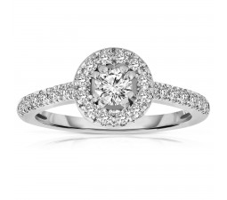 Half Carat Round cut Halo Diamond Engagement Ring in White Gold