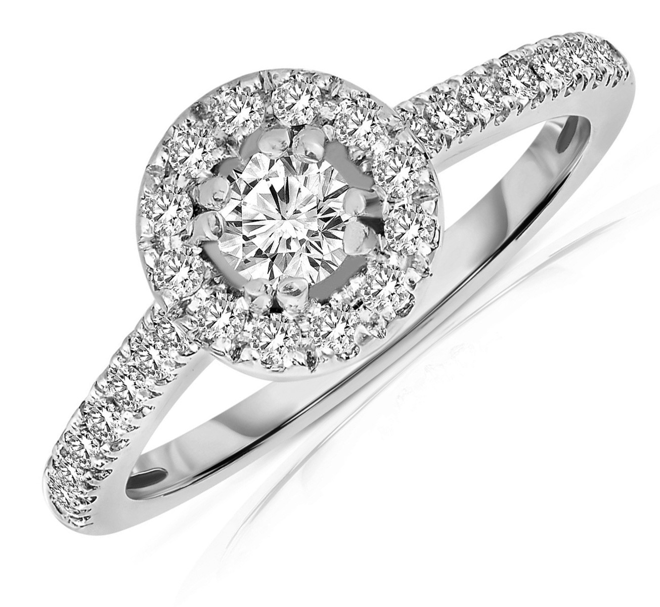 Half Carat Round cut Halo Diamond Engagement Ring in White Gold ...