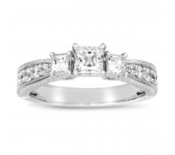 Half Carat Three Stone Princess Antique Engagement Ring in White Gold