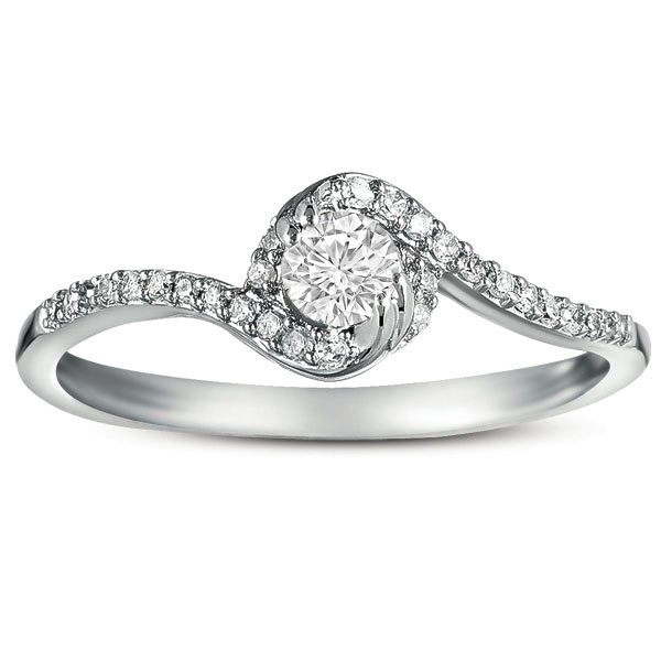 Half Carat Round Diamond curved Engagement Ring in White Gold - JeenJewels