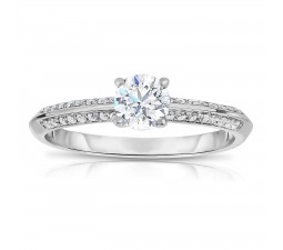 Half Carat Round Diamond Unique Engagement Ring in White Gold