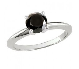 Perfect 1 Carat Black Diamond Solitaire Engagement Ring in White Gold
