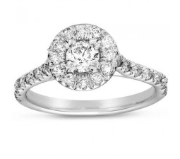 1 Carat Round Classic Halo Diamond Engagement Ring in White Gold