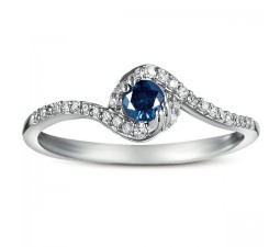 1 Carat Blue Sapphire and Diamond Halo Engagement Ring in 10k White Gold