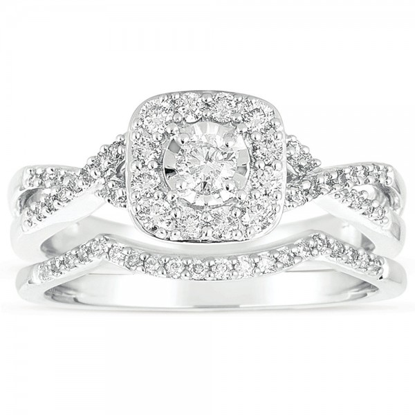 Infinity 1 Carat Round Diamond Wedding Ring Set in White Gold - JeenJewels