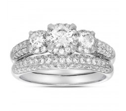 2 Carat Three Stone Trilogy Round Diamond Wedding Ring Set in White Gold for Women