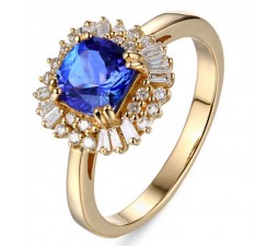 1 Carat cushion cut Sapphire and Diamond Engagement Ring in Yellow Gold