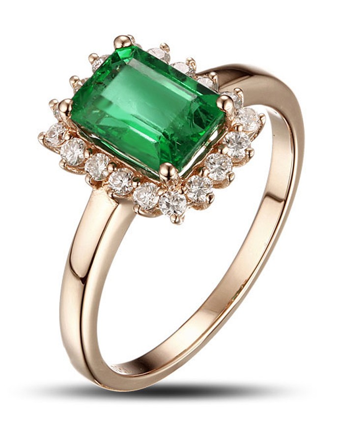 1.25 Carat Emerald and Diamond Engagement Ring in Yellow Gold - JeenJewels