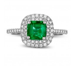 2 Carat princess cut Emerald and Diamond Double Halo Engagement Ring in White Gold