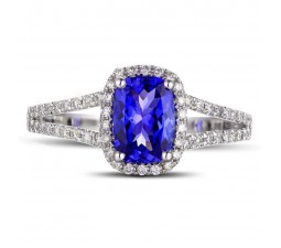 2 Carat cushion cut Sapphire and Diamond Halo Engagement Ring in White Gold