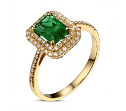 Designer 2 Carat Emerald and Diamond double Halo Engagement Ring in Yellow Gold