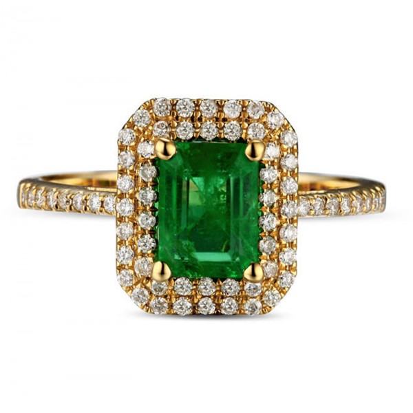 Designer 2 Carat Emerald and Diamond double Halo Engagement Ring in ...
