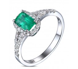 1.50 Carat Emerald and Diamond Halo Engagement Ring in White Gold for Her