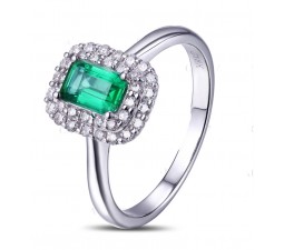1.50 Carat Emerald and Diamond double Halo Engagement Ring in White Gold