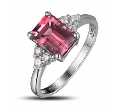 1.25 Carat emerald cut Pink Sapphire and Diamond Engagement Ring for Women in White Gold