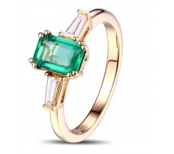 1 Carat Emerald and Diamond Trilogy Engagement Ring in Yellow Gold