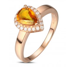 Elegant 1 Carat pear cut Yellow Sapphire and Diamond Halo Engagement Ring in Yellow Gold