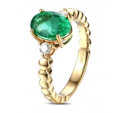 1 Carat Green Emerald and Diamond Trilogy Engagement Ring in Yellow Gold
