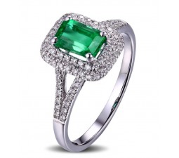 2 Carat Emerald and Diamond Engagement Ring in White Gold