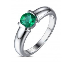 1 Carat Round Emerald Gemstone Solitaire Engagement Ring in White Gold