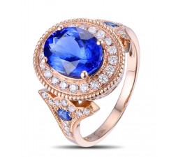 Designer Luxurious 2.50 Carat Sapphire and Diamond Engagement Ring in Rose Gold