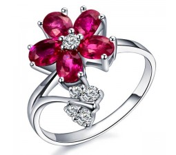 Ruby and Diamond Engagement Ring on 10k White Gold