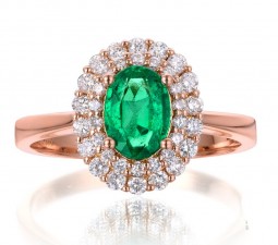 2 Carat Emerald and Diamond Halo Engagement Ring in Rose Gold