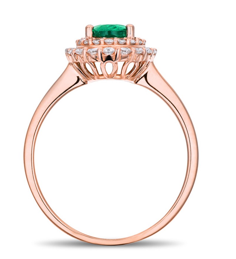 2 Carat Emerald and Diamond Halo Engagement Ring in Rose Gold - JeenJewels