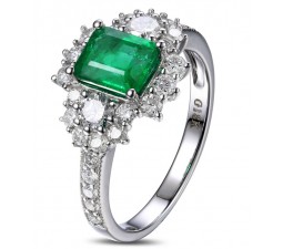 2 Carat beautiful Emerald and Diamond Engagement Ring for Women in White Gold
