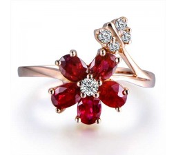 Ruby and Diamond Engagement Ring on 18k Yellow Gold