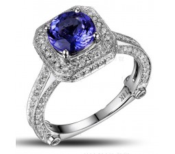Closeout Sale: Bestselling 1.50 Carat Antique Halo Engagement Ring with Blue Sapphires and Diamond in White Gold