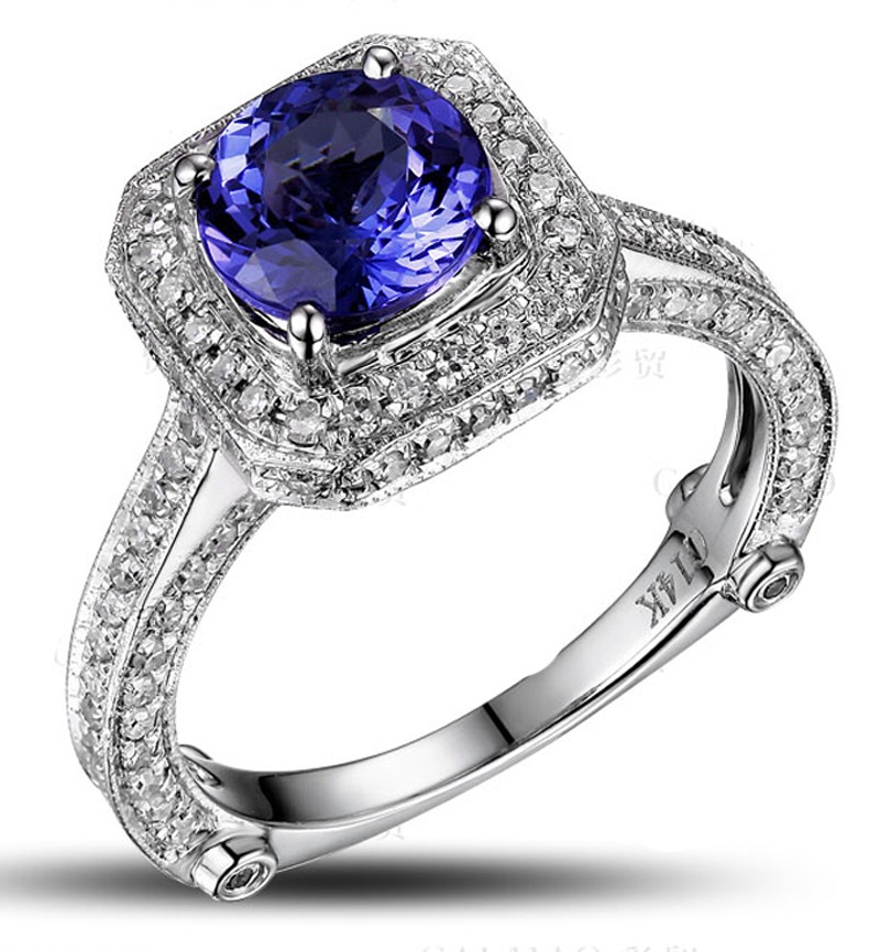 Closeout Sale Bestselling 1.50 Carat Antique Halo Engagement Ring with Blue Sapphires and Diamond in White Gold JeenJewels