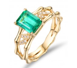 2.25 Carat Emerald and Diamond Halo Engagement Ring on 10k Yellow Gold