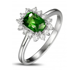 1.50 Carat perfect Emerald and Diamond Halo Engagement Ring for Women in White Gold