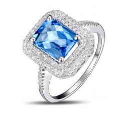 Designer 2 Carat emerald cut Sapphire and Diamond Double Halo Engagement Ring for Women