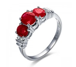 Three Stone Ruby and Diamond Engagement Ring on 10k White Gold