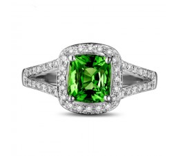Beautiful 2 Carat cushion cut Emerald and Diamond Halo Engagement Ring in White Gold