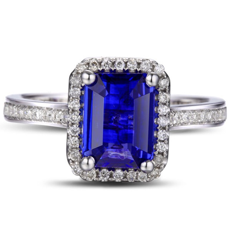 Antique 1.50 Carat emerald cut Blue Sapphire and Diamond Halo ...