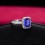 Antique 1.50 Carat emerald cut Blue Sapphire and Diamond Halo Engagement Ring in White Gold