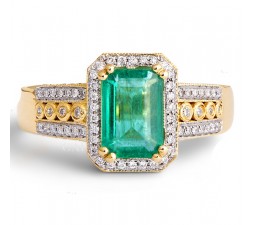 Vintage 1.50 Carat Emerald and Diamond Engagement Ring for Women in Yellow Gold