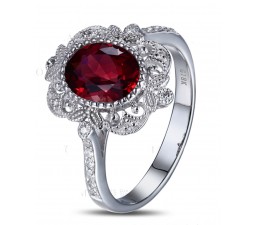 Vintage 1.50 Carat Ruby and Diamond Engagement Ring in White Gold for Women
