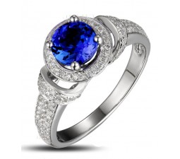 Vintage 1.50 Carat Blue Sapphire and Diamond Art Nouveau Engagement Ring in 10k White Gold
