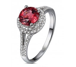 1 Carat Round cut Red Ruby and Diamond Halo Engagement Ring in White Gold for Women