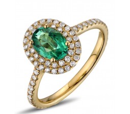 Vintage 2 Carat Emerald and Diamond Double Halo Engagement Ring in Yellow Gold