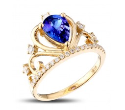 Unique 1 Carat pear cut Sapphire and Diamond Crown shape Engagement Ring for Her