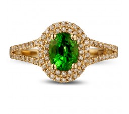 Unique 1 Carat Emerald and Diamond Halo Engagement Ring in Yellow Gold